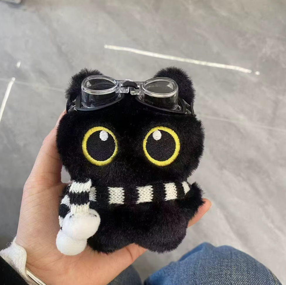 Little Black Cat with Scarf Keychain