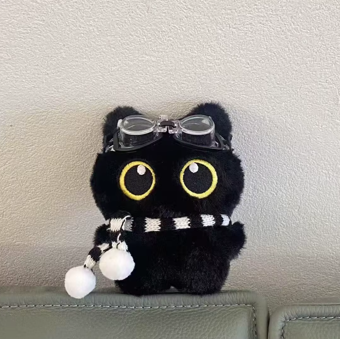 Little Black Cat with Scarf Keychain