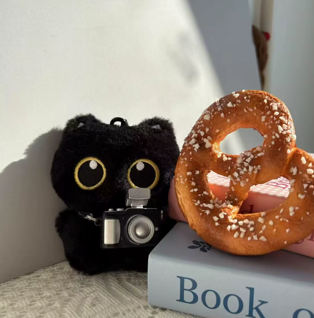 Little Black Cat with Camera Keychain