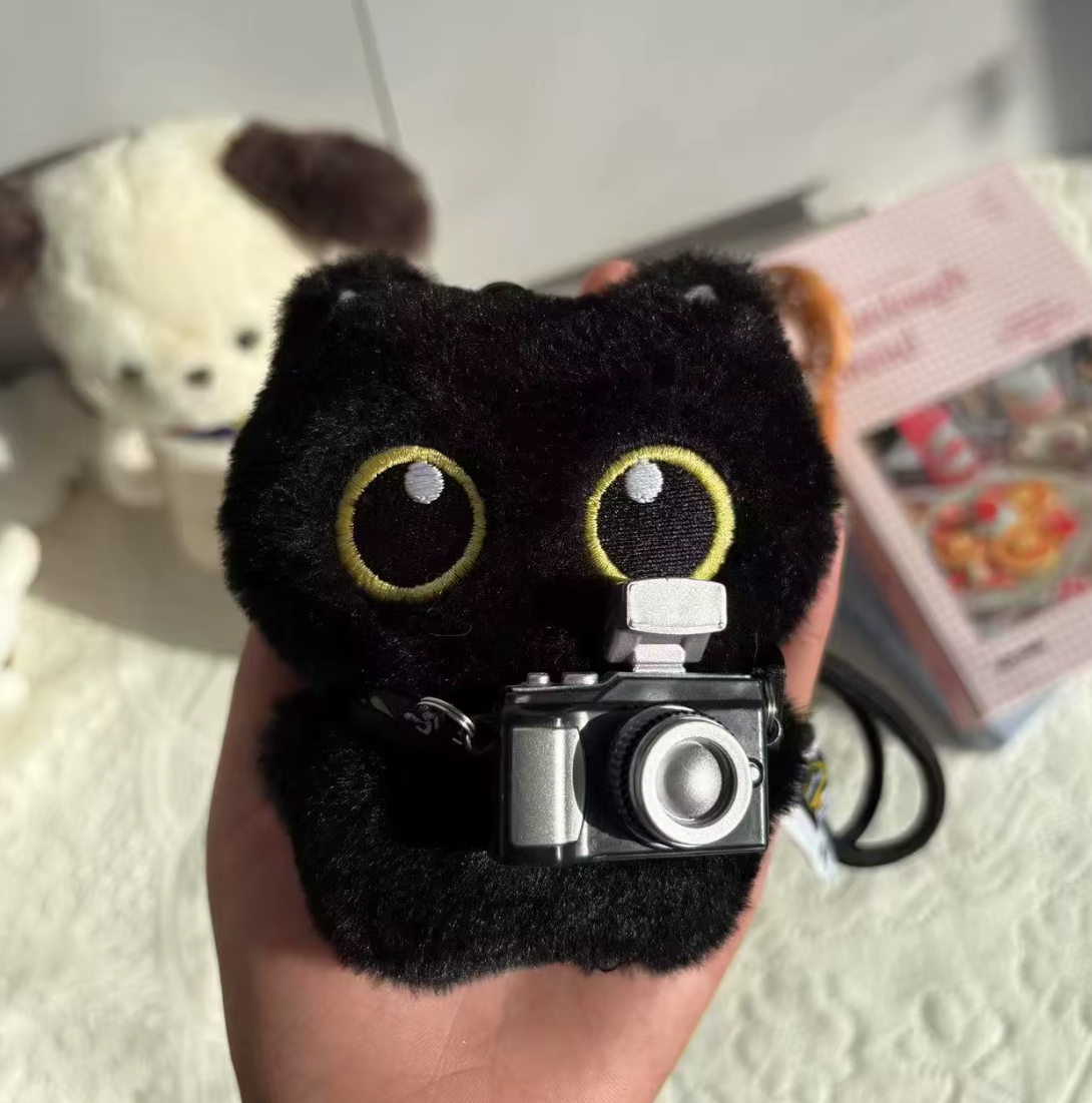 Little Black Cat with Camera Keychain